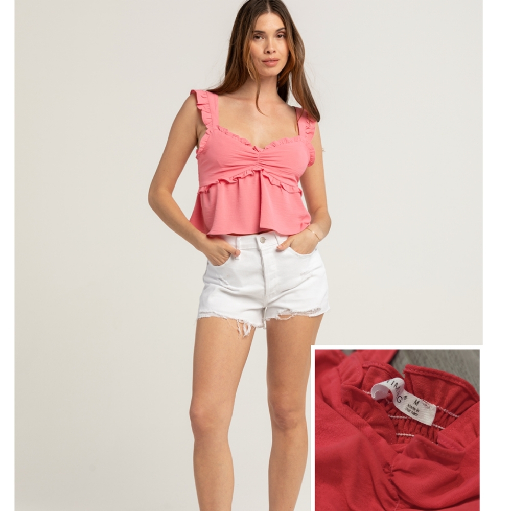 Timing Cinched Front Baby Doll Cropped Top